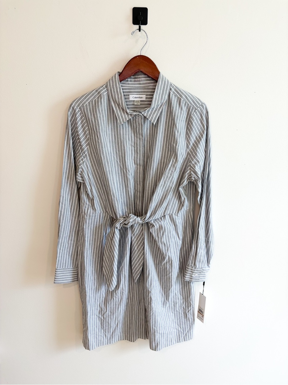 Calvin Klein Striped Tie-Front Shirt Dress Size 12 NWT
